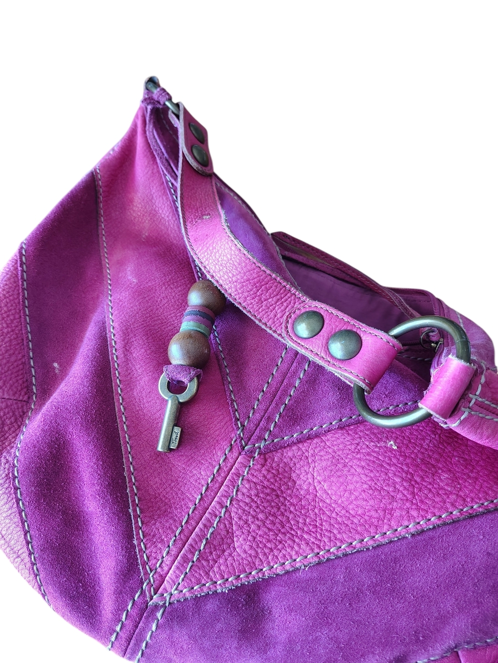 Fossil Women's Pink Suede Hobo Bag - Picture 3 of 5